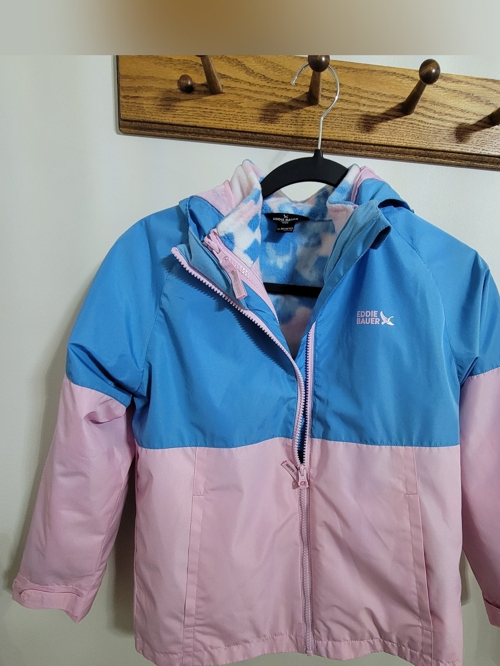 Girl's Eddie Bauer Colorblock Hooded 3 In 1 Jacket — Blue & Pink, Size M 10/12